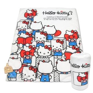 【享夢城堡】MIT卡通萬用收納被5x6涼被附束口袋(HELLO KITTY 排排站-白) 涼被/冷氣毯