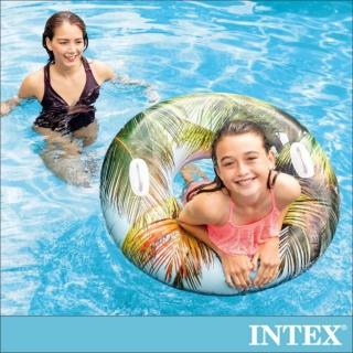 【INTEX】熱帶風格雙握把充氣泳圈-直徑97cm-3種款式可選 適9歲以上(58263)