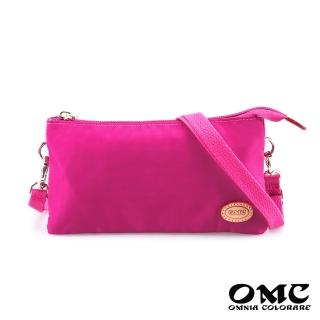 【OMC】輕便防潑水尼龍貼身手拿包斜揹包83049-玫紅