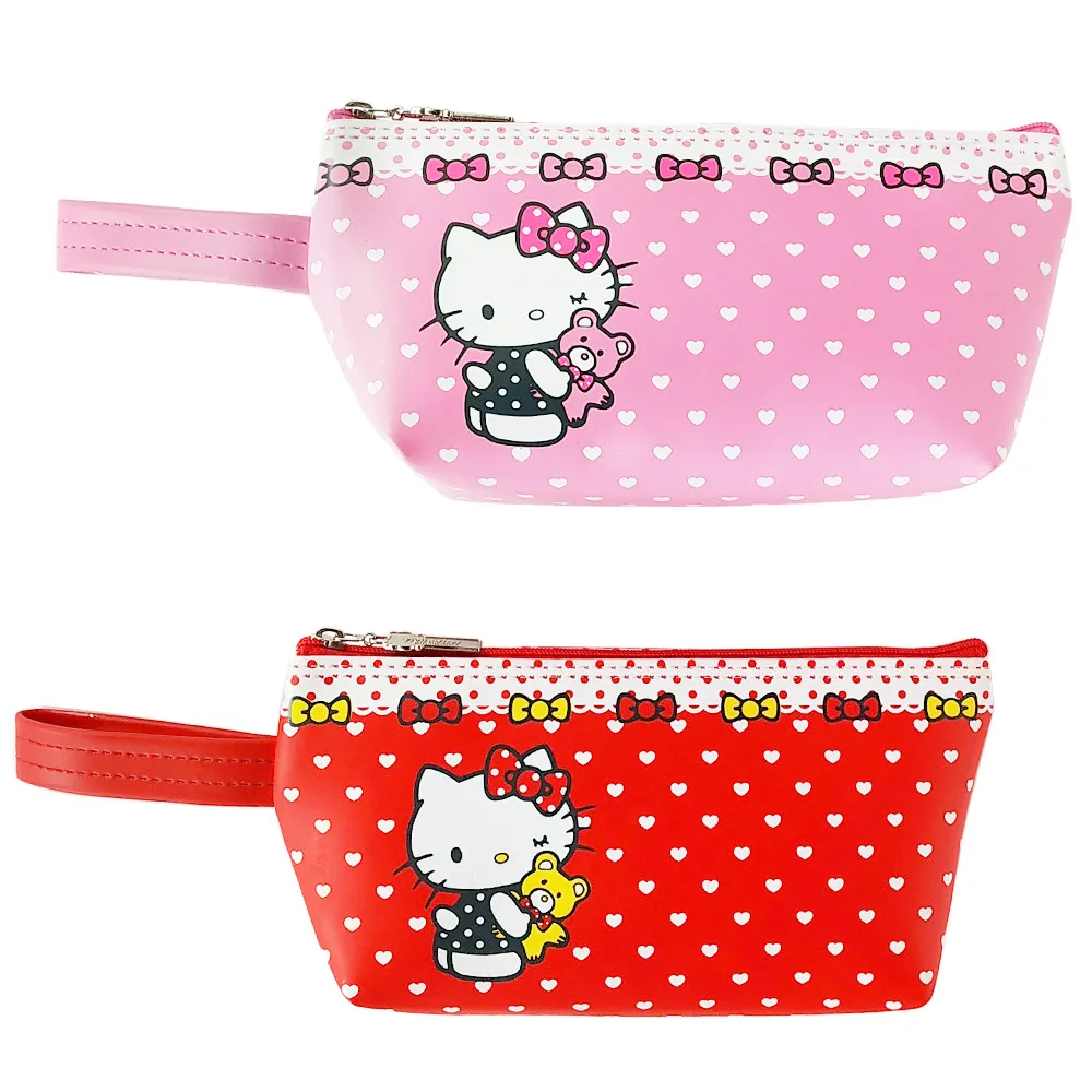 【SANRIO 三麗鷗】日本HelloKitty 雙面防潑水手提收納包(化妝包 筆袋 旅行包)