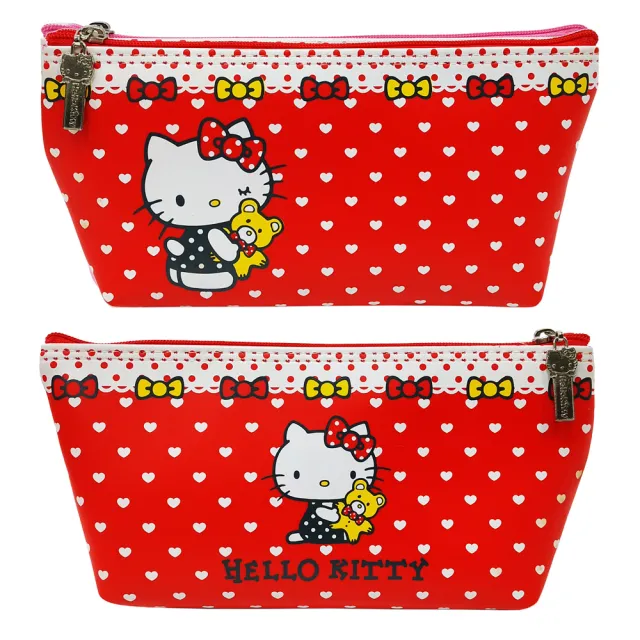 【SANRIO 三麗鷗】日本HelloKitty 雙面防潑水手提收納包(化妝包 筆袋 旅行包)