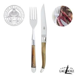 【Forge de Laguiole】頂級手工白牛角牛排刀叉禮盒組-亮面