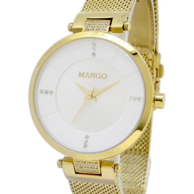 【MANGO】簡約時尚晶鑽米蘭帶腕錶-MA6763L-GD(香檳金/33mm)