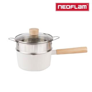 【NEOFLAM】韓國製FIKA系列鑄造單柄湯鍋16CM+不銹鋼蒸籠(IH爐可用鍋)