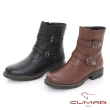 【CUMAR】中性簡約率性釦帶平底短靴(黑色)