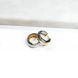 【Eli Jewelry】義大利進口正14K金 歐美個性雙色精緻雕刻14K黃金耳環(附金飾保證卡 重0.48錢)