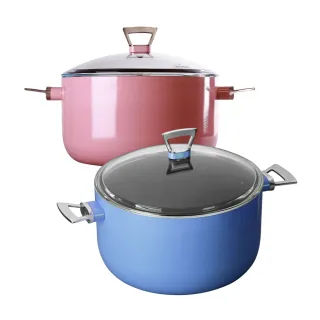 【義廚寶】義大利製西恩那系列不沾鍋雙耳湯鍋24cm(加贈 耐熱玻璃蓋+隔熱手把組)