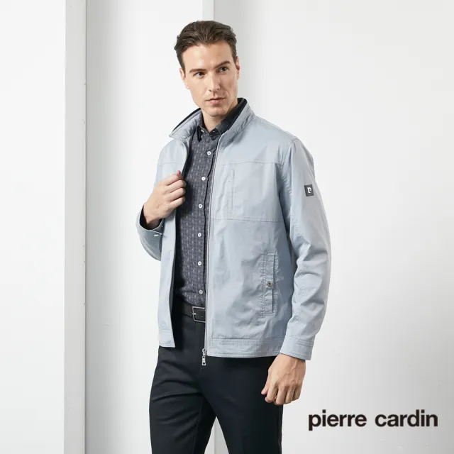 【pierre cardin 皮爾卡登】商務休閒 男款 都會時尚立領夾克外套-水藍(5205662-35)