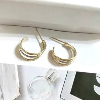 【Eli Jewelry】義大利進口14K金 歐美經典雙色大C型多層次黃金耳環(附金飾保證卡 重0.69錢)