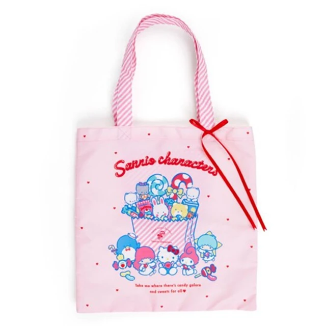 【小禮堂】Sanrio大集合 尼龍直式帆布側背袋《粉》手提袋.肩背袋.夢幻糖果店系列