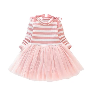 【Baby 童衣】女童洋裝 條紋珍珠紗裙連身裙 88620(共１色)