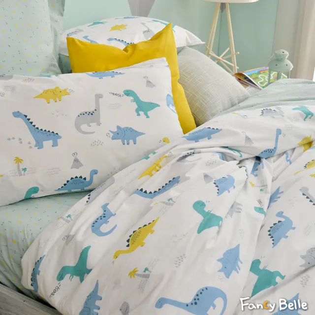 【Fancy Belle】《恐龍百科》純棉防蹣抗菌吸濕排汗兩用被床包組(雙人)