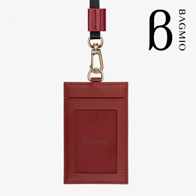 【BAGMIO】authentic 牛皮直式證件套-酒紅(附織帶)