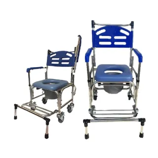 【海夫健康生活館】行健 不鏽鋼 扶手可掀 塑背款 便盆椅 洗澡椅 附輪 防前傾踏板(S-B1359)
