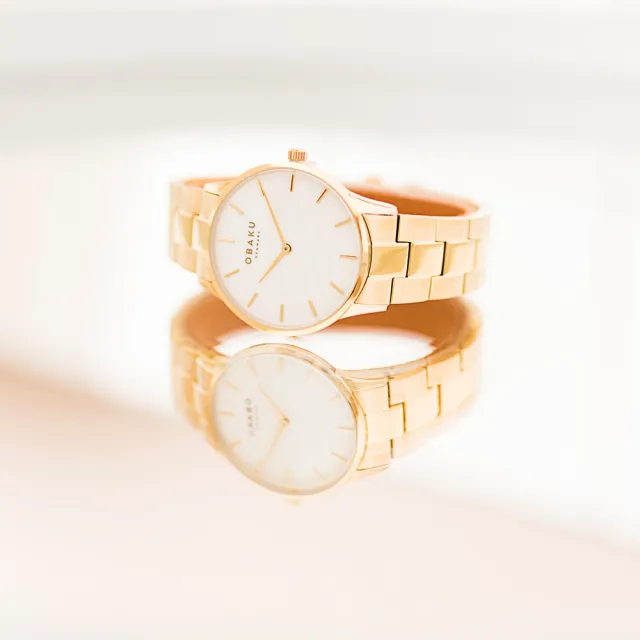 【OBAKU】都會知性貝殼時尚腕錶-金X白(V247LXGWSG)