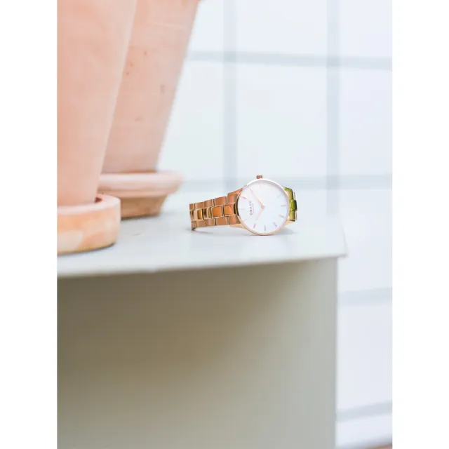 【OBAKU】都會知性貝殼時尚腕錶-玫瑰金X白(V247LXVWSV)