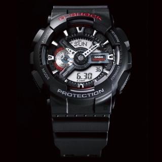 【CASIO 卡西歐】G-SHOCK 經典紅黑重機雙顯手錶-55mm(GA-110-1A)