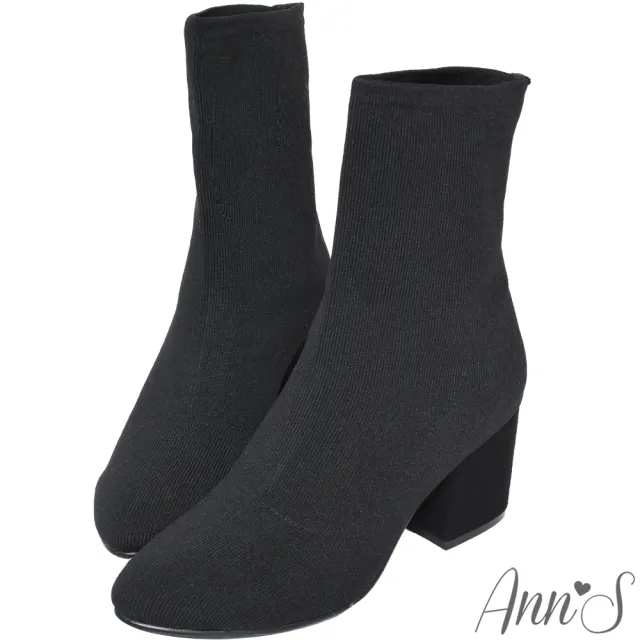 【Ann’S】穿了就變筷子腿彈性粗跟襪靴6.5cm(黑)