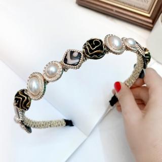 【89 zone】歐美風古典巴洛克精美鑲鑽珍珠 髮飾 頭飾 飾品 髮箍 1 入(珍珠/鑽)