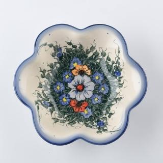 【美學生活】波蘭陶 Cerraf 花型深盤 造型盤 陶瓷盤 菜盤 水果盤 沙拉盤 23cm 波蘭手工製(紫花蔓藤系列)