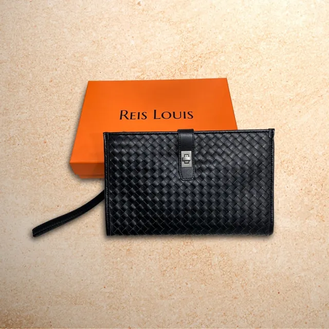 【REIS LOUIS 李斯路易斯】真皮 單扣編織手拿包(真皮包包 牛皮 手拿包)