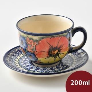 【美學生活 波蘭陶】波蘭陶 Cerraf 花茶杯盤組 馬克杯 點心盤 200ml 波蘭手工製(古典花園系列)
