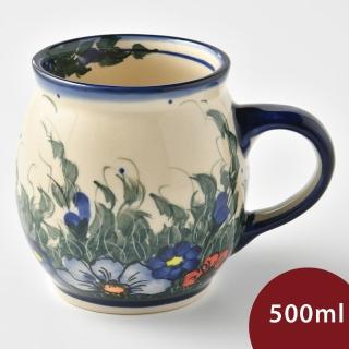 【美學生活 波蘭陶】波蘭陶 Cerraf 胖胖杯 馬克杯 咖啡杯 水杯 茶杯 500ml 波蘭手工製(紫花蔓藤系列)