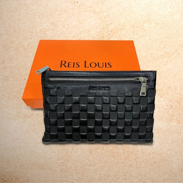 【REIS LOUIS 李斯路易斯】雙11 真皮 浮雕棋盤格男士牛皮手拿包(真皮包包 浮雕棋盤格 牛皮手拿 