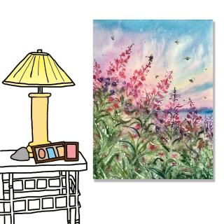 【24mama 掛畫】單聯式 油畫布 春天 夏天 草地 美麗花卉 昆蟲 無框畫-30x40cm(勃艮第)