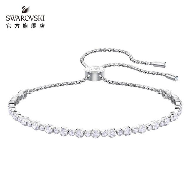 【SWAROVSKI 官方直營】Matrix Tennis 手鏈 圓形切割 白色 鍍白金色