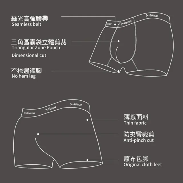 【CS22】貓人石墨烯抑菌冰絲無痕四角褲(3入組-男內褲)