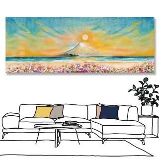 【24mama 掛畫】單聯式 油畫布 富士山 太陽 花 旅遊 無框畫 時鐘掛畫-80x30cm(旅遊勝地)
