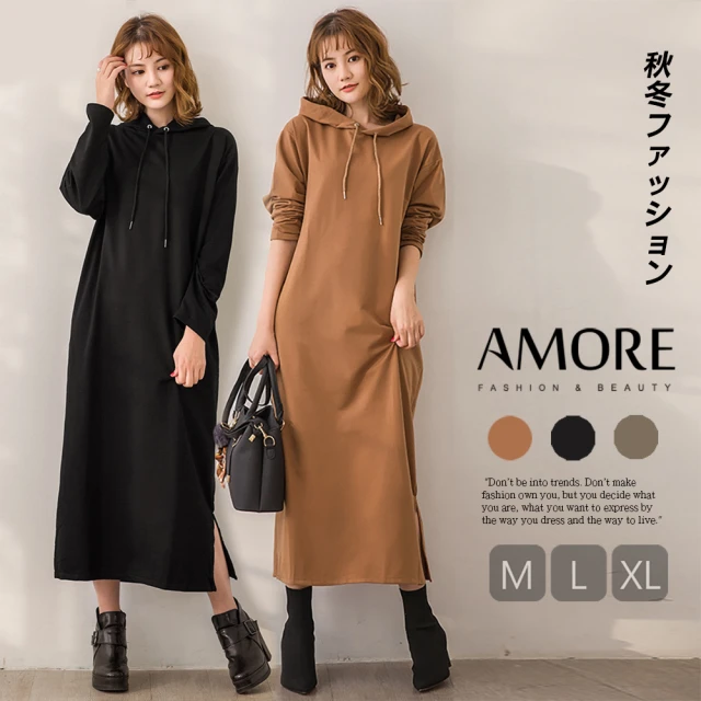 Amore 日韓時尚氣質連帽連身長版上衣(輕鬆穿搭秋冬單品)