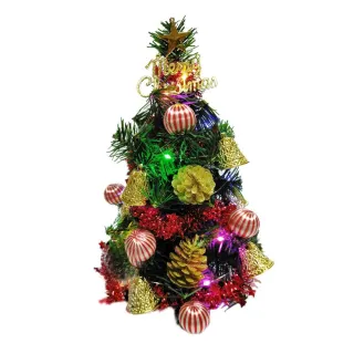 【摩達客】台製迷你1尺/30cm裝飾聖誕樹-金鐘糖果球系+LED20燈銅線燈(彩光/USB電池兩用充電)