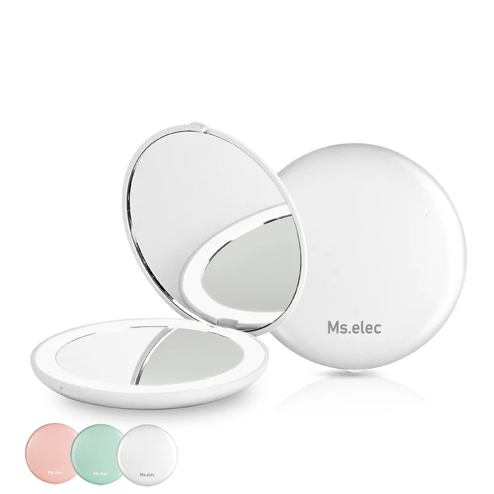 【Ms.elec 米嬉樂】LED迷你補光化妝鏡 LM-009(三色任選/隨身鏡/粉餅鏡/LED鏡)