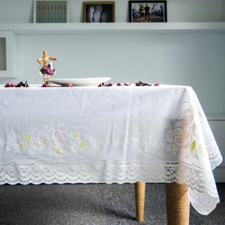 【日本meiwa】明和蕾絲防水桌巾-玫瑰花132*175CM(桌巾/餐桌巾/桌布/桌墊)