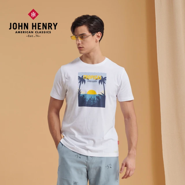 【JOHN HENRY】美國棉仲夏夕陽短袖T恤-白