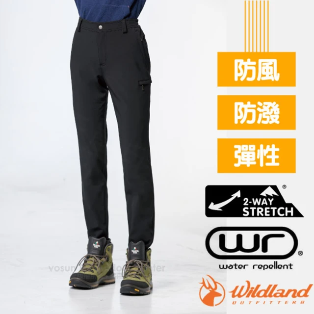 【Wildland 荒野】女新款 SOFTSHELL窄直筒長褲/防風.防潑.雙向彈性(0A82305-54 黑)