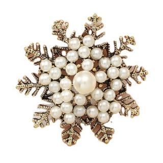 【Jpqueen】聖誕雪花珍珠鏤空復古胸針別針兩用款(白色)