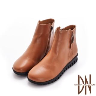 【DN】短靴 質感牛皮側皮帶水鑽飾扣平底短靴(棕)