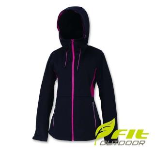 【Fit 維特】女-Softshell防風防潑水保暖外套-經典黑 JW2301-79(保暖外套/連帽外套/風衣/衝鋒衣)