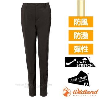 【Wildland 荒野】女新款 彈性防潑防風天鵝絨長褲.休閒機能長褲/內刷毛.ANTI STATIC抗靜電(0A72323 深鐵灰)