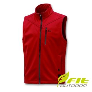 【Fit 維特】男-Softshell防風超潑水保暖背心-魅力紅 FW1401-14(保暖外套/連帽外套/風衣/衝鋒衣)