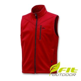 【Fit 維特】男-Softshell防風超潑水保暖背心-磚紅色 FW1401-27(保暖外套/連帽外套/風衣/衝鋒衣)