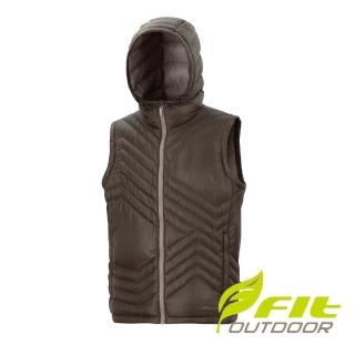 【Fit 維特】男-輕量連帽羽絨背心-黑咖啡 HW1401-09(防寒背心/保暖背心/外搭背心/鋪棉背心)