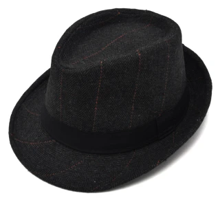 【AnnaSofia】混羊毛紳士帽爵士帽禮帽-點格線葉脈底紋 現貨(黑系)