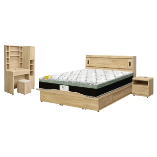 【IHouse】品田 房間5件組 雙人5尺(床頭箱、收納抽屜+掀床底、床墊、床頭櫃、鏡台含椅)