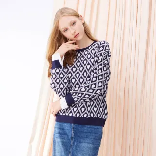 【MYVEGA 麥雪爾】MA落肩愛心圖案保暖針織上衣-深藍