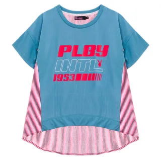 【PLAYBOY】拼接條紋印花T(藍色)