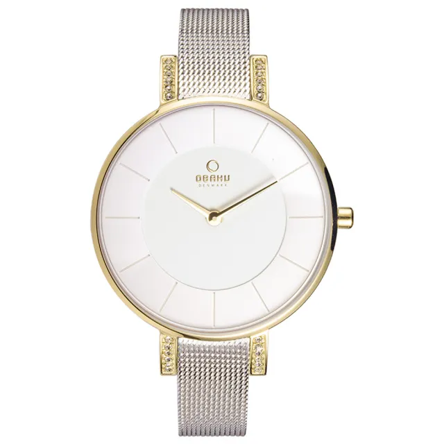 【OBAKU】采耀晶鑽簡約腕錶-金色X銀色(V158LEGIMC)